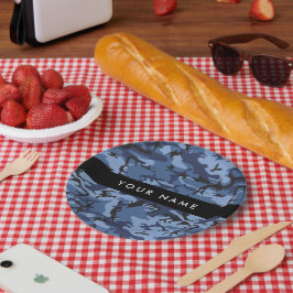 ネイビーブルーカモフラージュあなたの名前をパーソナライズ ペーパープレート