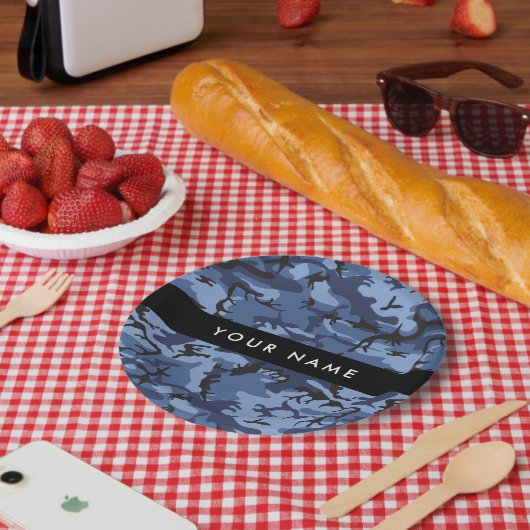 ネイビーブルーカモフラージュあなたの名前をパーソナライズ ペーパープレート (ピクニック)