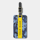 ネイビーブルーカモフラージュあなたの名前をパーソナライズ ラゲッジタグ (正面縦)