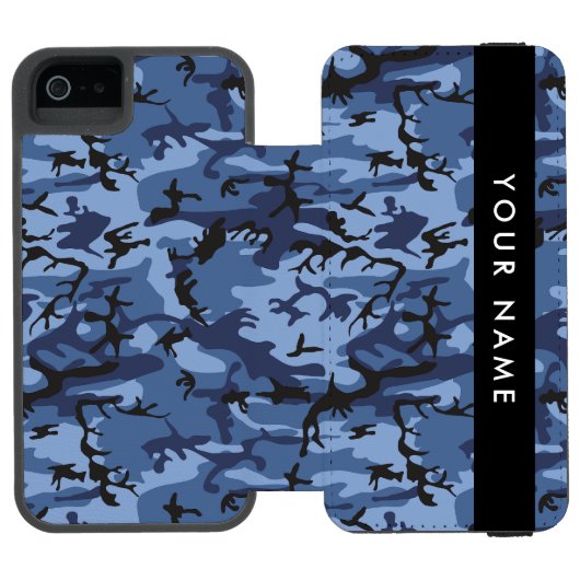 ネイビーブルーカモフラージュあなたの名前をパーソナライズ INCIPIO iPhoneウォレットケース (フォリオ Open)