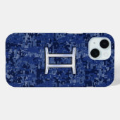 ネイビーブルーカモフラージュのジェミニの星座のシンボル Case-Mate iPhoneケース (裏面 (横))