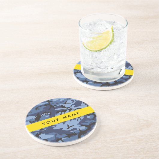 ネイビーブルーカモフラージュ 名前をカスタマイズ コースター (側面)