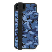 ネイビーブルーカモフラージュ 名前をカスタマイズ INCIPIO iPhoneウォレットケース (フォリオ裏面)