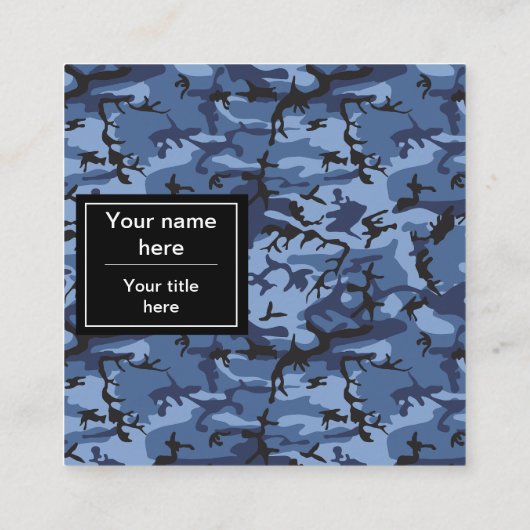 ネイビーブルーカモフラージュ、軍隊パターン、陸軍 スクエア名刺 (裏面)