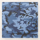 ネイビーブルーカモフラージュ、軍隊、陸軍 ガラスコースター (正面)