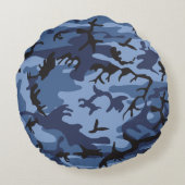 ネイビーブルーカモフラージュ、軍隊、陸軍 ラウンドクッション (裏面)