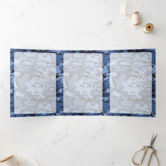 ネイビーブルーカモフラージュ、軍隊、陸軍 三つ折りカード (内部)