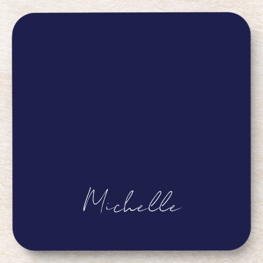 ネイビーブルーカラーモダンプレーン独自の名前書 コースター (正面)