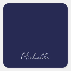 ネイビーブルーカラーモダンプレーン独自の名前書 スクエアシール