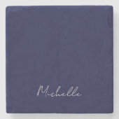 ネイビーブルーカラーモダンプレーン独自の名前書 ストーンコースター (正面)