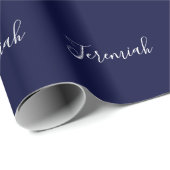 ネイビーブルーカラー無地モダン名前カリグラフィー ラッピングペーパー (ロールコーナー)