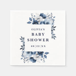 ネイビーブルーカントリーエレガントフローラベビーシャワー スタンダードカクテルナプキン