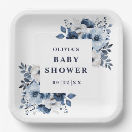 ネイビーブルーカントリーエレガントフローラベビーシャワー ペーパープレート