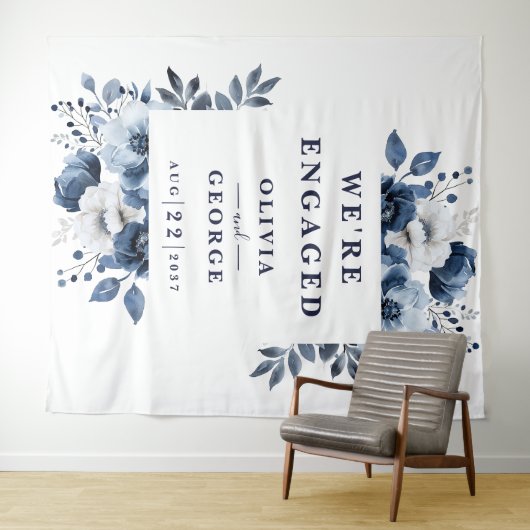 ネイビーブルーカントリーフローラ婚約パーティ背景 タペストリー (インサイチュ(横))