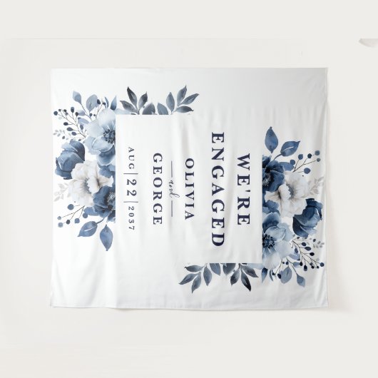 ネイビーブルーカントリーフローラ婚約パーティ背景 タペストリー (正面(横))