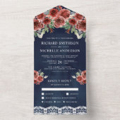 ネイビーブルーカントリーレースマルサラ結婚フローラ オールインワン招待状 (内側)