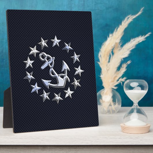 ネイビーブルーカーボンファイバー航海のヨットフラグプリント フォトプラーク (側面)