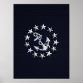 ネイビーブルーカーボンファイバー航海のヨットフラグプリント ポスター (正面)