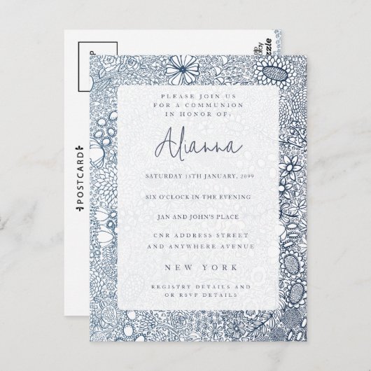 ネイビーブルーガーデンチャーチコミューンの確認 ポストカード (正面/裏面)