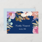 ネイビーブルーガーデンフローラウェディングRSVP 出欠カード (正面/裏面)
