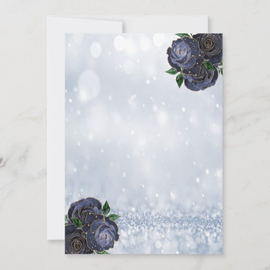 ネイビーブルーガールドレスグリッター《写真》ぼけ味スウィート16 招待状 (裏面)