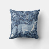 ネイビーブルーキツネ水彩フローラ蝶ファンタジー クッション (裏面)