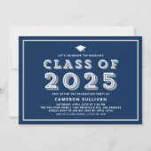 ネイビーブルーキャップクラス2024レトロ卒業 招待状 (正面)