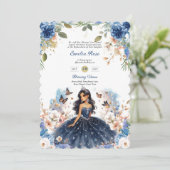 ネイビーブルーキンセアニェラドレスフローラ蝶 招待状 (スタンド正面)