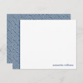 ネイビーブルーギリシャ鍵パターンサンキューノート ノートカード (正面/裏面)