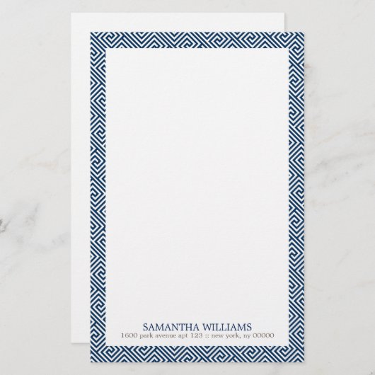 ネイビーブルーギリシャ鍵パターン 便箋 (正面/裏面)