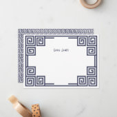 ネイビーブルーギリシャ鍵縁ど文具パーソナライズされた具 ノートカード (正面/裏面インサイチュ)