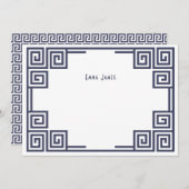 ネイビーブルーギリシャ鍵縁ど文具パーソナライズされた具 ノートカード (正面/裏面)