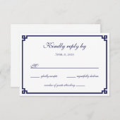 ネイビーブルーギリシャ鍵縁ど 出欠カード (正面/裏面)