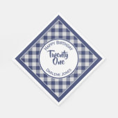 ネイビーブルーギンガムチェックのパターン誕生日パーティー スタンダードランチョンナプキン (角)