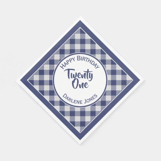 ネイビーブルーギンガムチェックのパターン誕生日パーティー スタンダードランチョンナプキン (角)