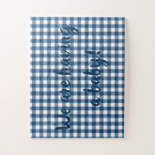 ネイビーブルーギンガム妊娠発表パズル ジグソーパズル (縦)