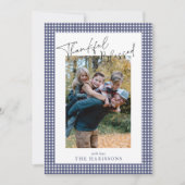 ネイビーブルーギンガム感謝感謝感謝感謝祭賛美開催 招待状 (正面)
