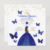 ネイビーブルークインセアニラ15アノスバタフライ誕生日 招待状 (正面/裏面)