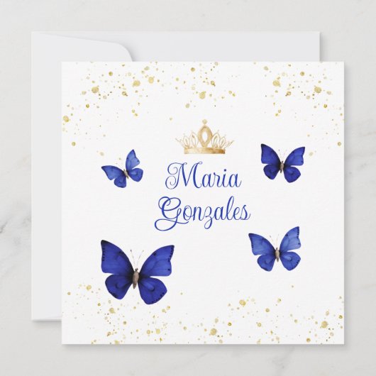 ネイビーブルークインセアニラ15アノスバタフライ誕生日 招待状 (裏面)