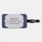 ネイビーブルークォーターフォイルラティモノグラム荷物タグ ラゲッジタグ (裏面横)