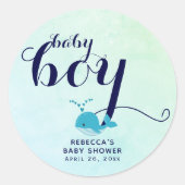 ネイビーブルークジラベビー海男の赤ちゃんシャワー ラウンドシール (正面)