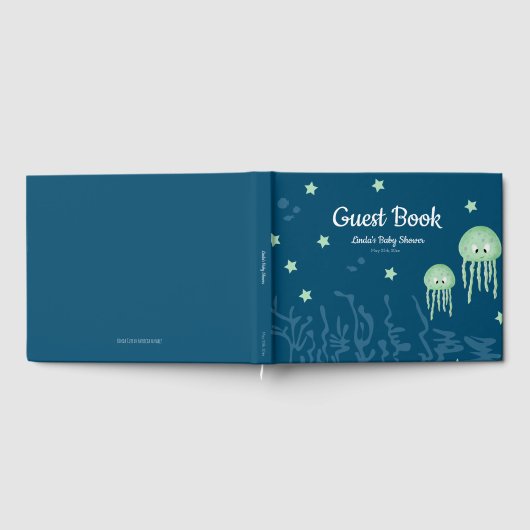 ネイビーブルークラゲ男女兼用赤ちゃんシャワー ゲストブック (全面)