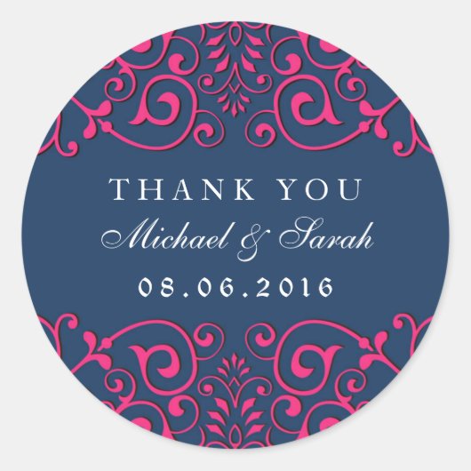 ネイビーブルークラシックのビクトリアンフローラ旋回 ラウンドシール (正面)