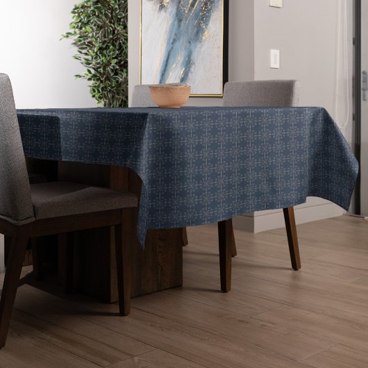 ネイビーブルークラシックシルバースノーフレークエレガントカスタム テーブルクロス