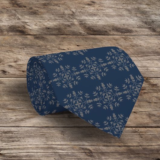 ネイビーブルークラシックシルバースノーフレークエレガントカスタム ネクタイ
