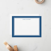 ネイビーブルークラシックフレームサンキューフラットノート ノートカード (正面/裏面インサイチュ)