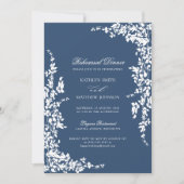 ネイビーブルークラシックヴィンテージフローラリハーサルディナー 招待状 (正面)
