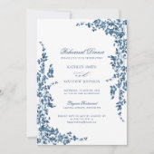ネイビーブルークラシックヴィンテージフローラリハーサルディナー 招待状 (正面)