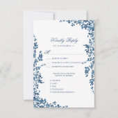 ネイビーブルークラシックヴィンテージフローラ庭園の結婚式 出欠カード (正面)