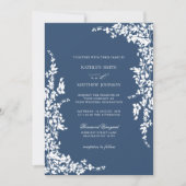 ネイビーブルークラシックヴィンテージフローラ庭園の結婚式 招待状 (正面)